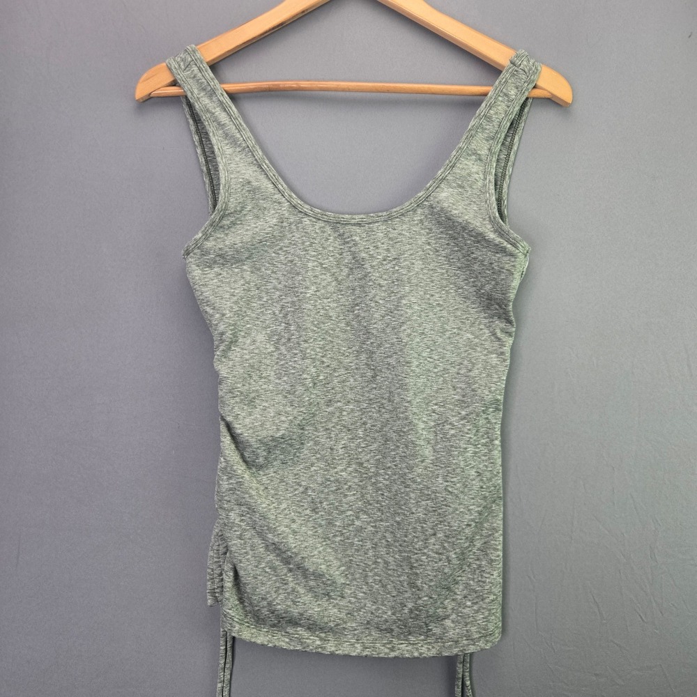 JoyLab Tank Top Ruched Side Tie XS Green Heathered Scoop Neck Activewear Yoga